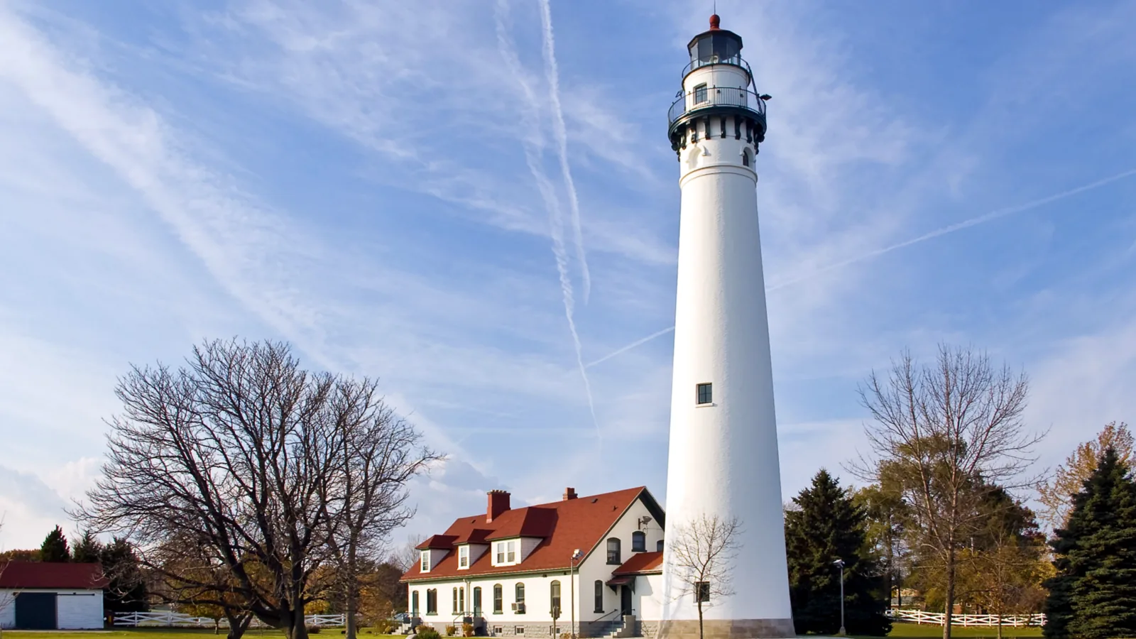 Wind Point Lighthouse on the Lake Michigan shoreline near Racine